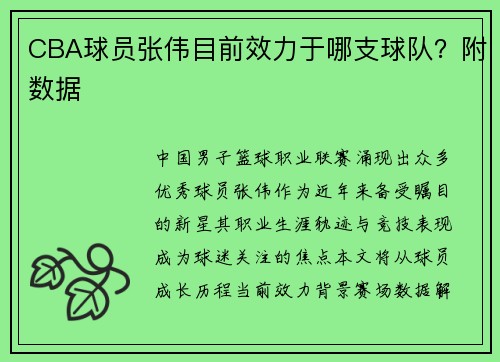 CBA球员张伟目前效力于哪支球队？附数据